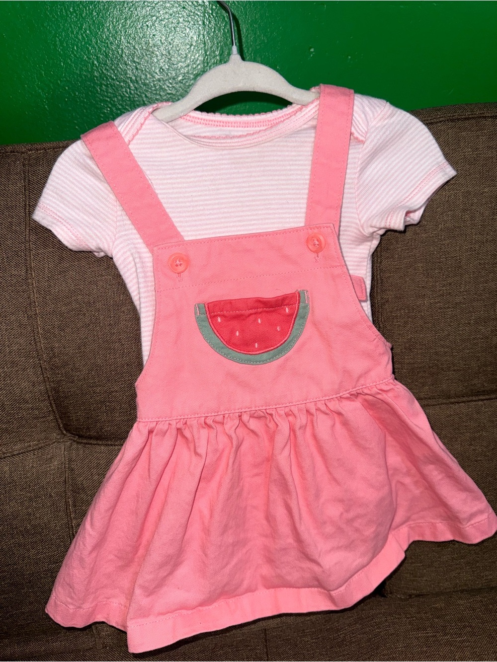 Carter's Pink Watermelon Pinafore Set with Striped Tee - Picture 1 of 4